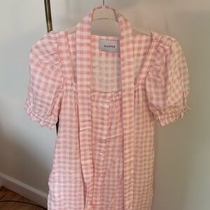 SLEEPER BRIGITTE MIDI LINEN DRESS IN PINK VICHY